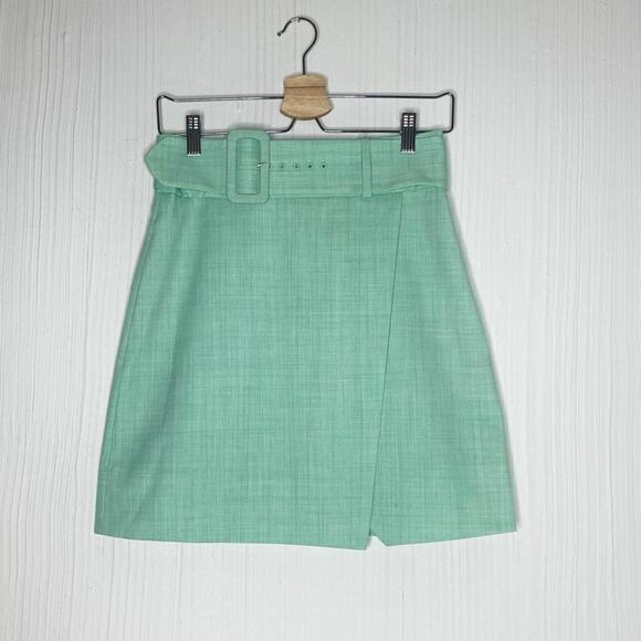 & OTHER STORIES Mint Green Belted Tailored Overlap Mini Skirt US 4 - Picture 10 of 15